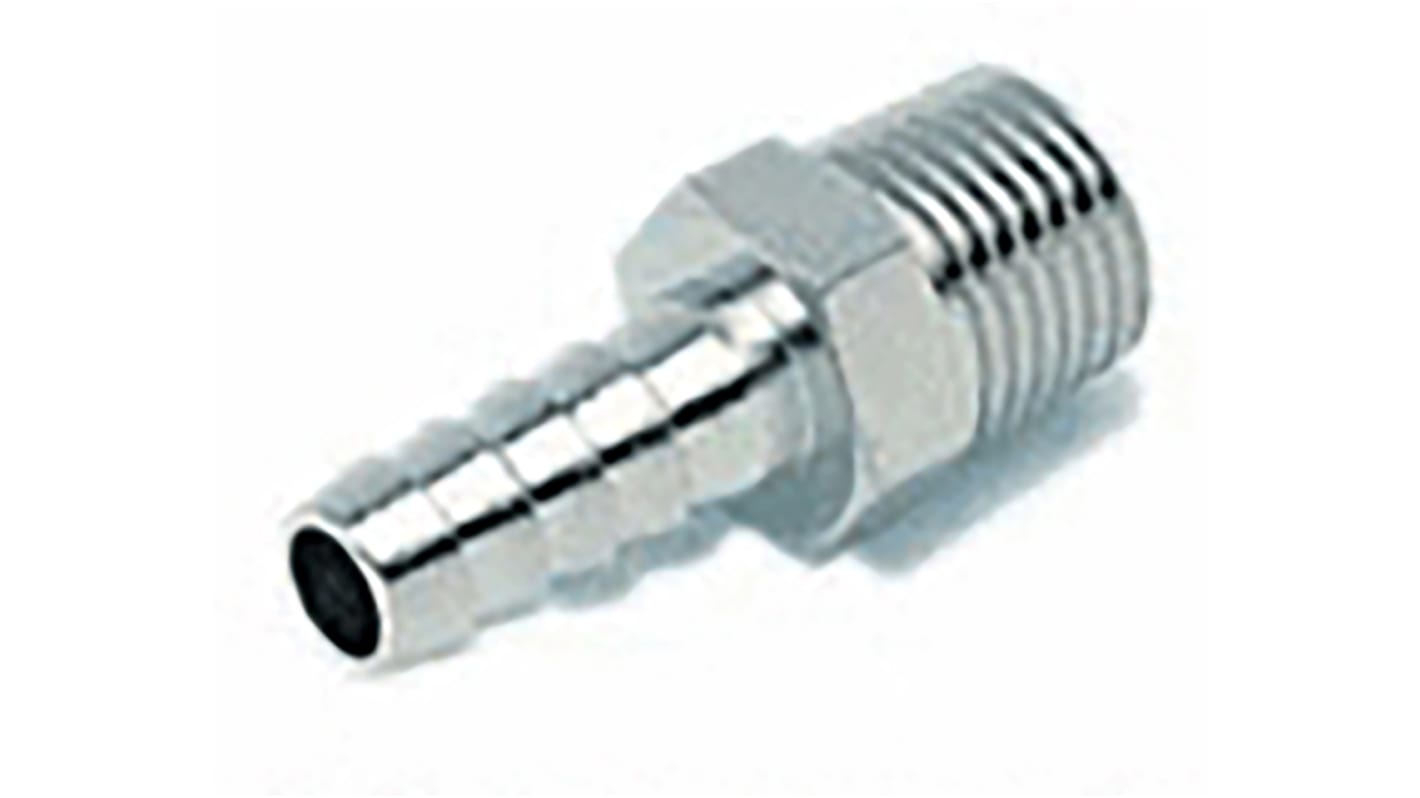 RS PRO Hose Connector, Straight Hose Tail Adaptor, BSPT 1/4in 10mm ID, 5 MPa, 50 bar