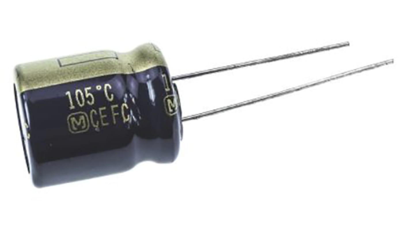 Panasonic 100μF Aluminium Electrolytic Capacitor 10V dc, Radial, Through Hole - EEUFC1A101S
