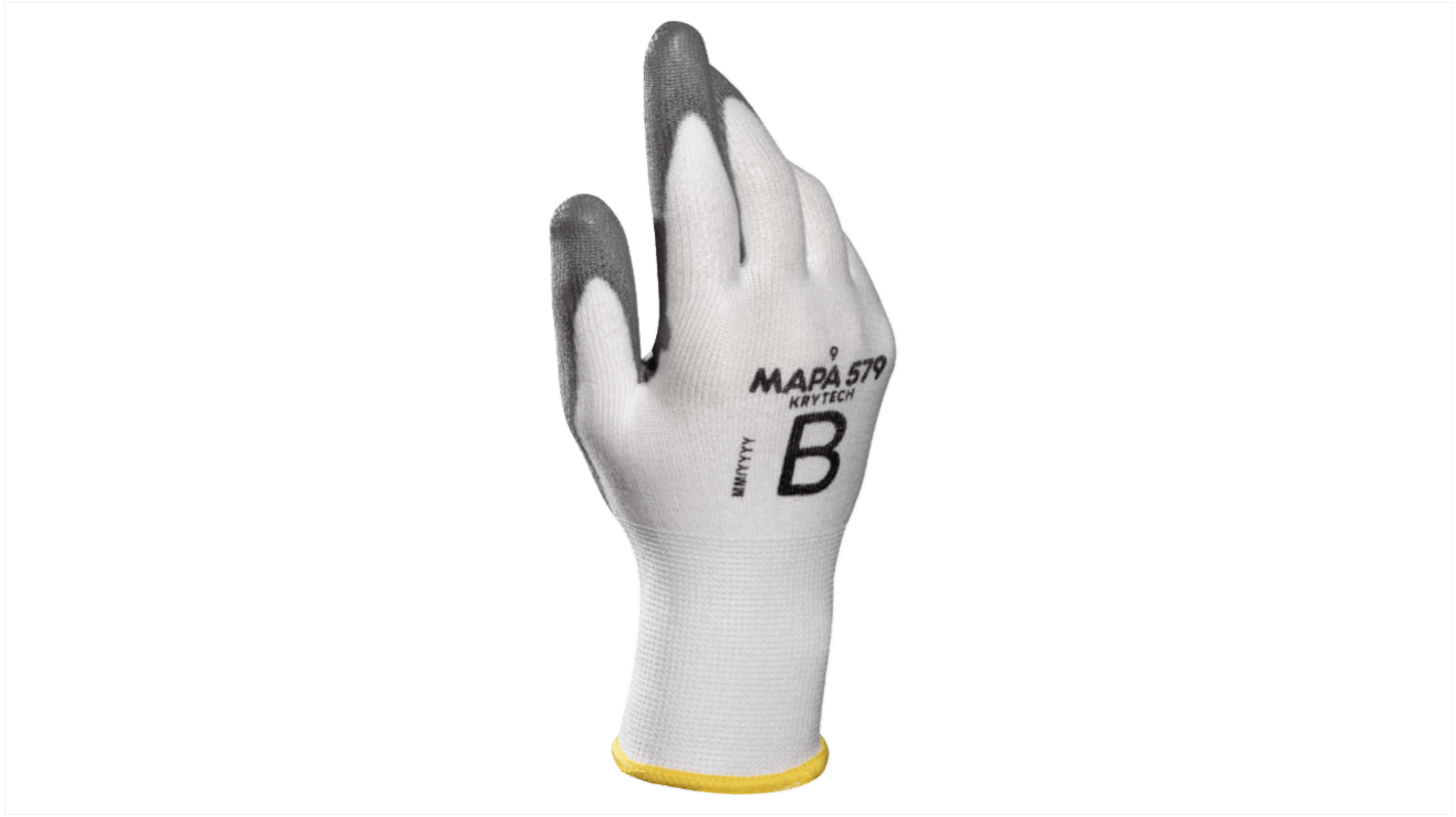 Mapa KRYTECH 579 White HPPE Cut Resistant Work Gloves, Size 8, Medium, Polyurethane Coating