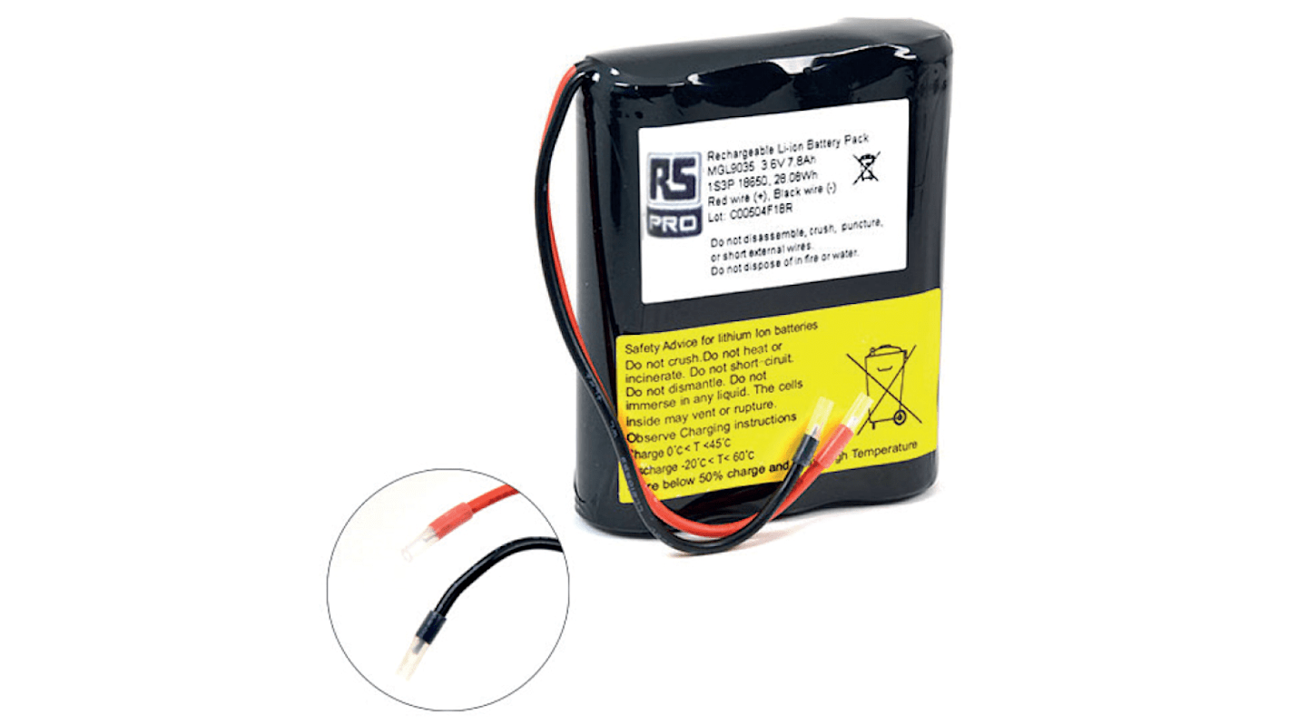 RS PRO 3.6V Lithium-Ion Rechargeable Battery Pack, 7.8Ah - Pack of 1