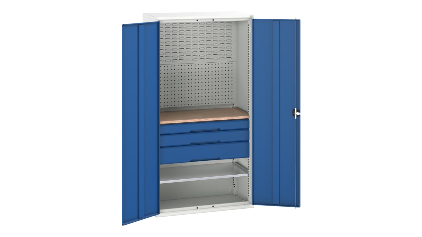 Armadietto da pavimento a 2 ante Bott in Acciaio, 2000 x 1050 x 550mm, 1 ripiano, 3 cassetti, Bloccabile