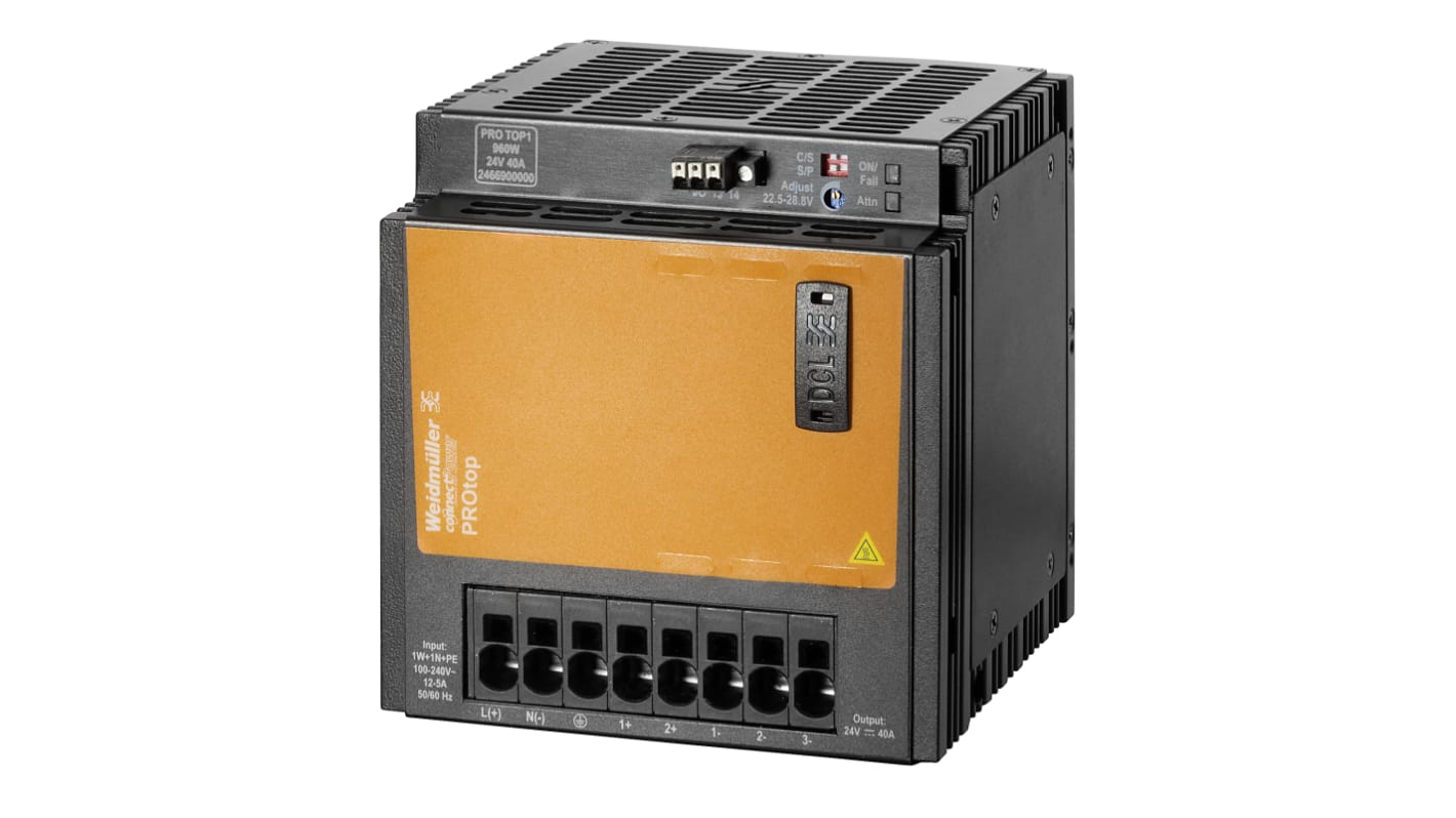 Weidmuller Pro Top Switched Mode DIN Rail Power Supply, 100 → 277 V ac / 120 → 340V dc ac, dc Input, 48V