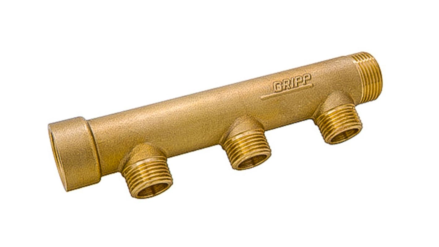 Watts Brass Pipe Fitting, Straight Compression Manifold, Male 3/4in to Male 1/2in