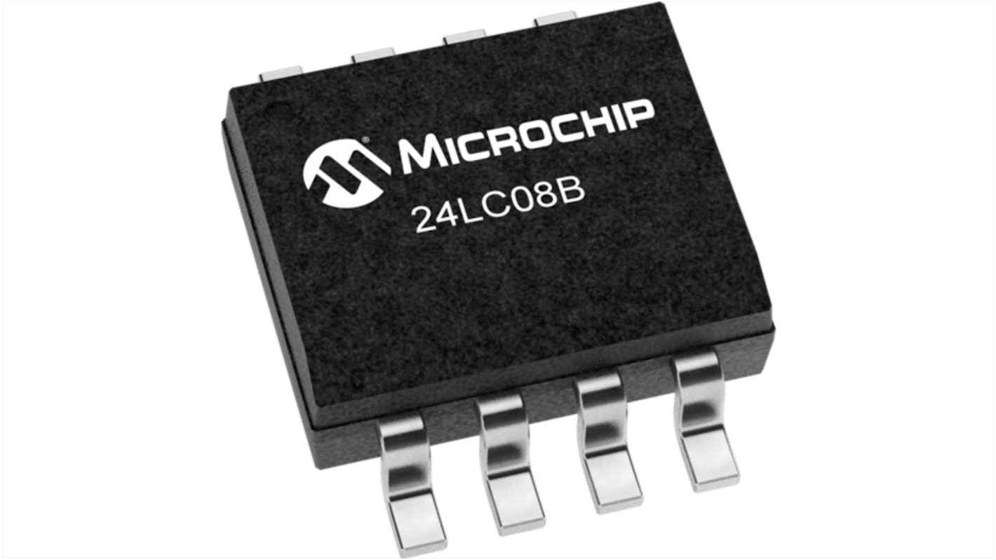 AEC-Q100 Memoria EEPROM serie 24LC08B-I/SN Microchip, 8kbit, 4 Block x 256 x, 8bit, Serie I2C, 900ns, 8 pines SOIC