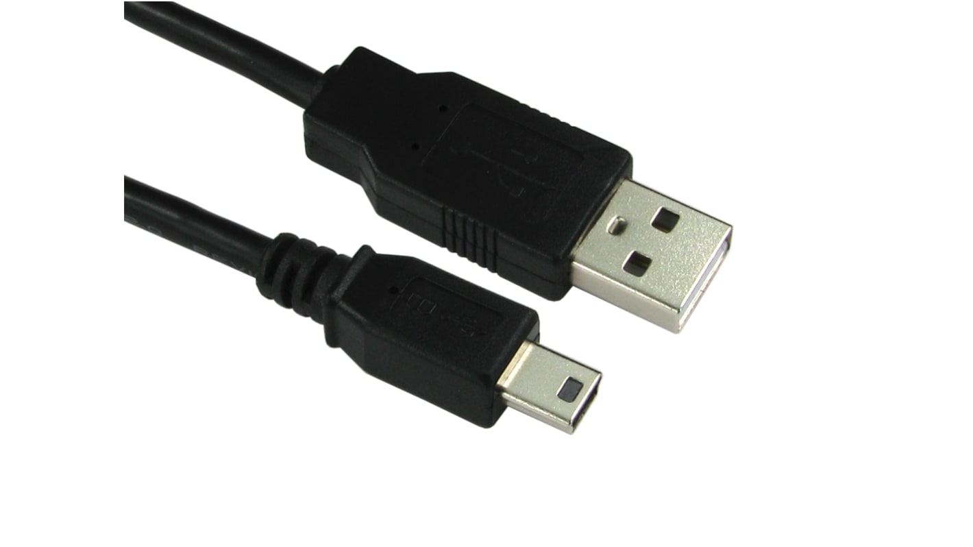 RS PRO USB 2.0, Male USB A to Male Mini USB B, 200mm