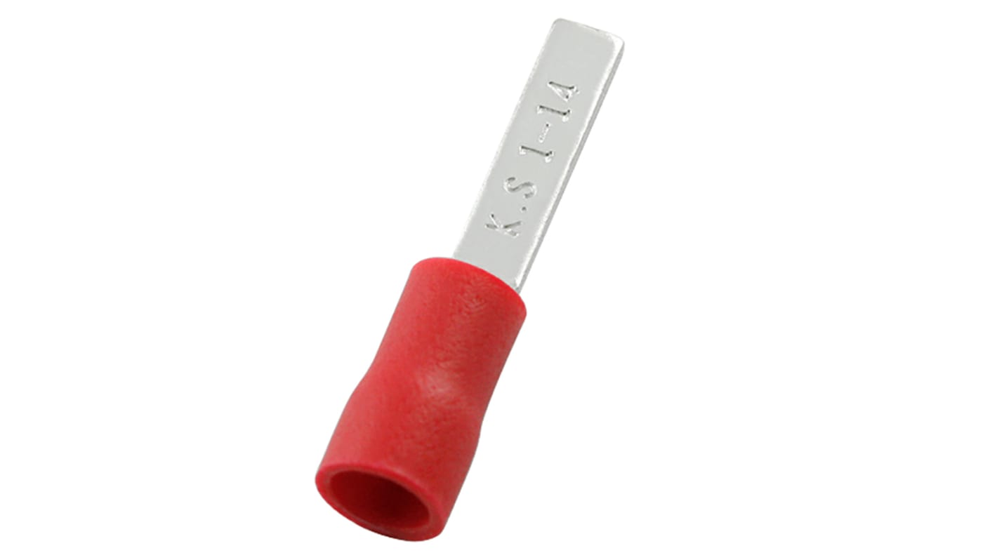 RS PRO Insulated Crimp Blade Terminal 14mm Blade Length, 0.5mm² to 1.5mm², 22AWG to 16AWG, Red