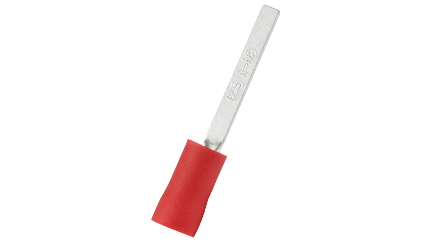 RS PRO Insulated Crimp Blade Terminal 18mm Blade Length, 0.5mm² to 1.5mm², 22AWG to 16AWG, Red