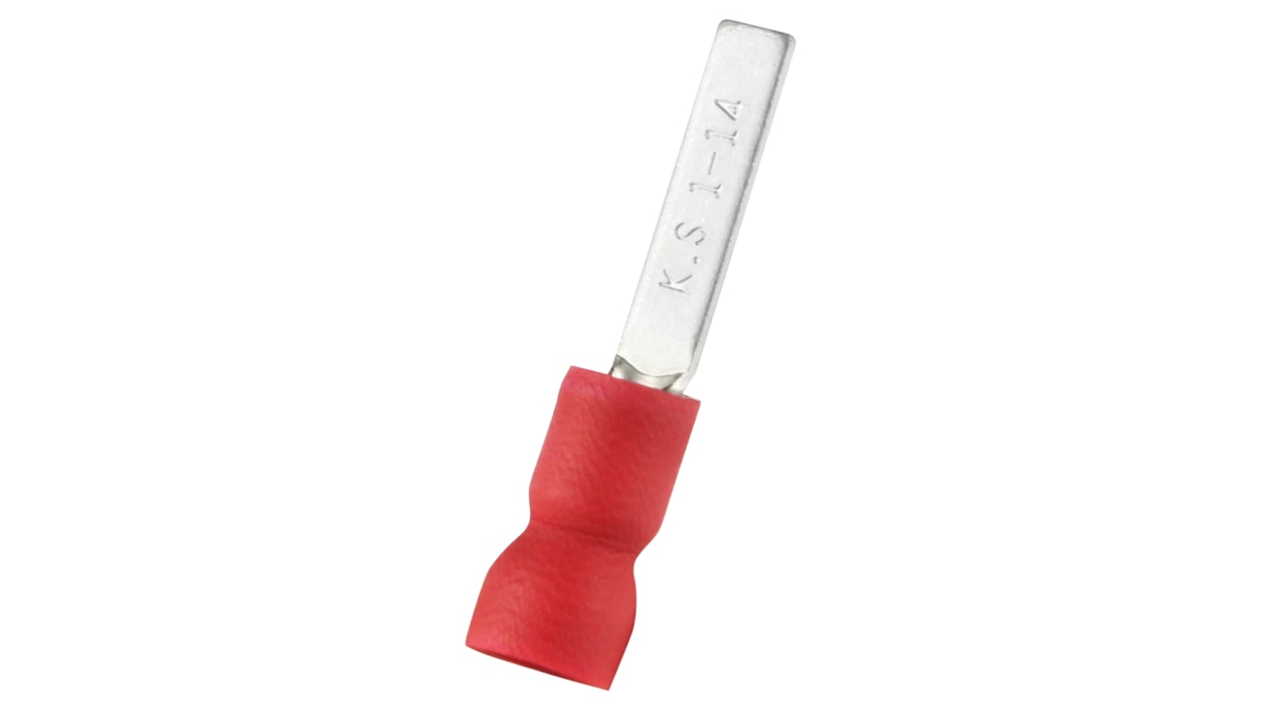 RS PRO Insulated Crimp Blade Terminal 14mm Blade Length, 0.5mm² to 1.5mm², 22AWG to 16AWG, Red