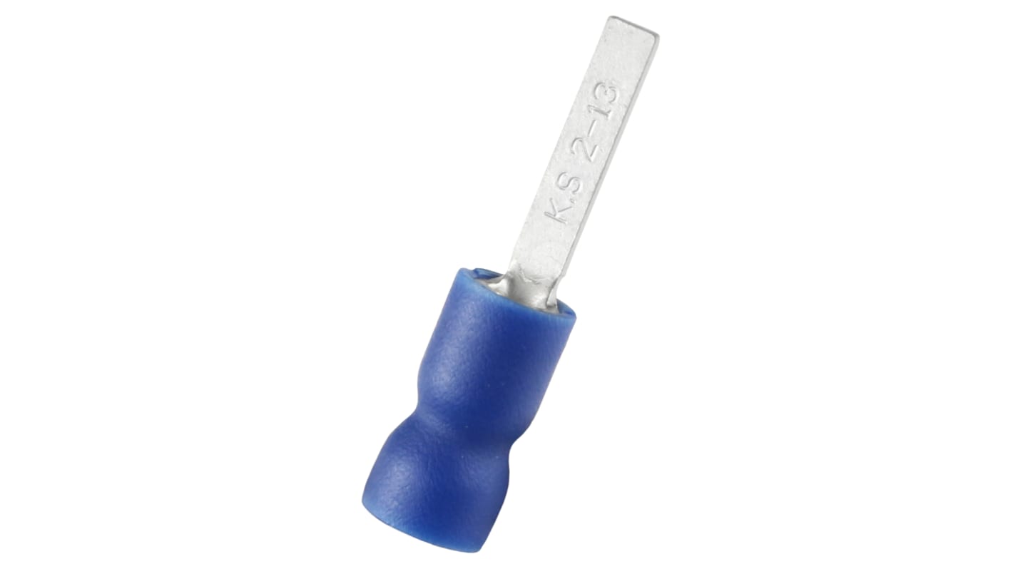 RS PRO Insulated Crimp Blade Terminal 13mm Blade Length, 1.5mm² to 2.5mm², 16AWG to 14AWG, Blue