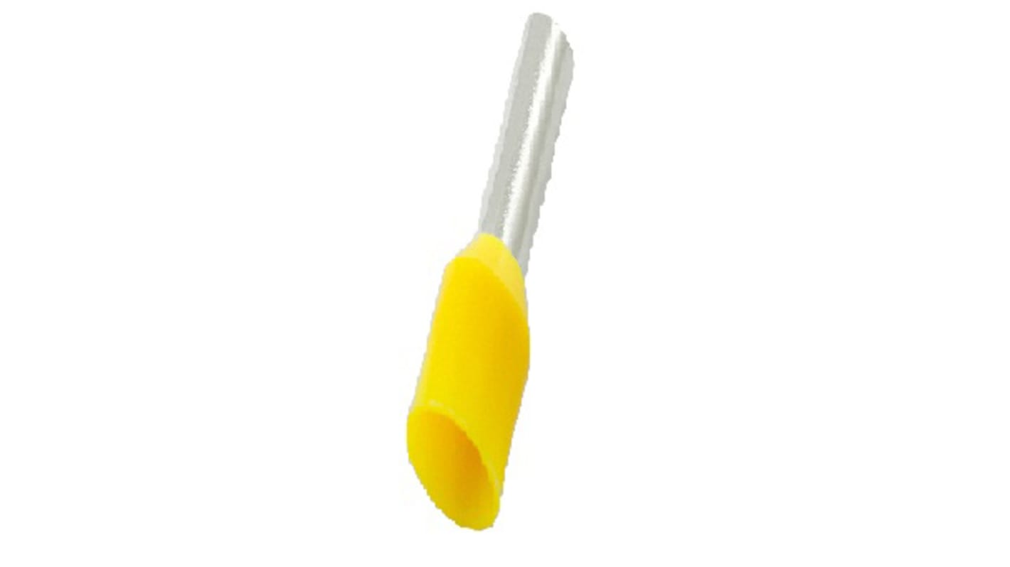 RS PRO Insulated Crimp Bootlace Ferrule, 6mm Pin Length, 0.8mm Pin Diameter, 0.25mm² Wire Size, Yellow