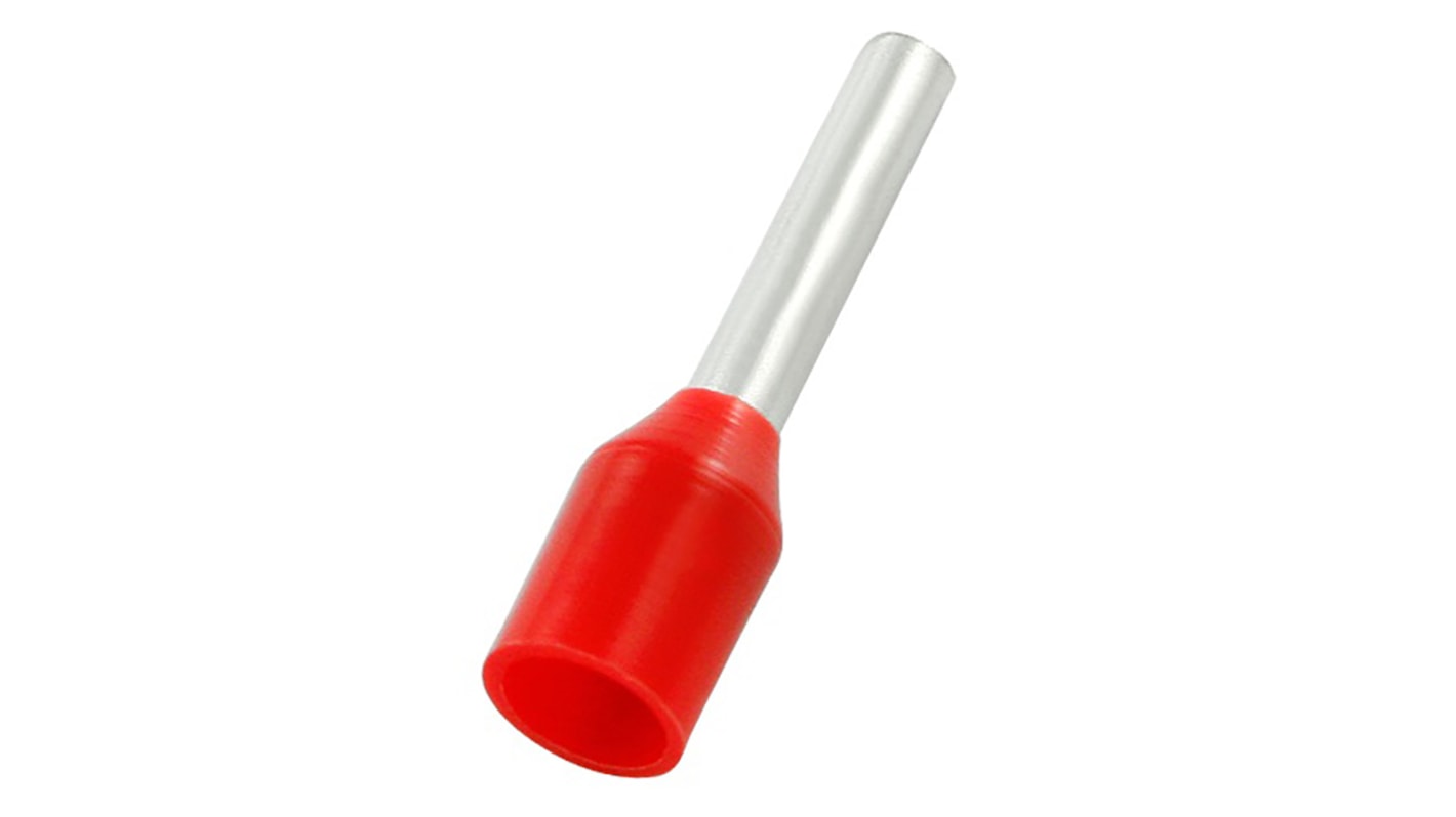 Puntera hueca de crimpado RS PRO, Aislado, Pin de 12mm, Rojo 18AWG 1mm² 18AWG 1mm²