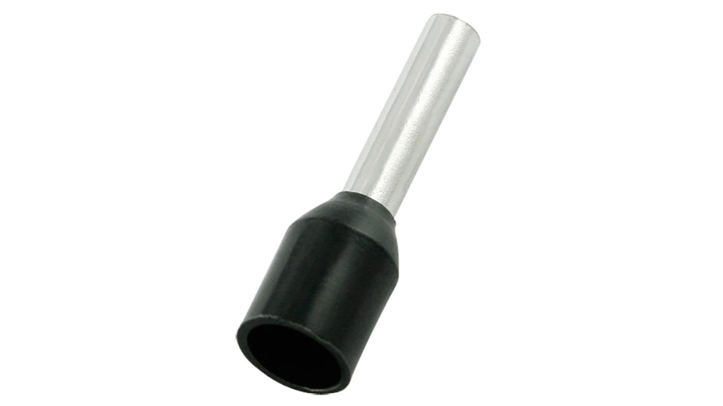 RS PRO Insulated Crimp Bootlace Ferrule, 10mm Pin Length, 1.7mm Pin Diameter, 1.5mm² Wire Size, Black