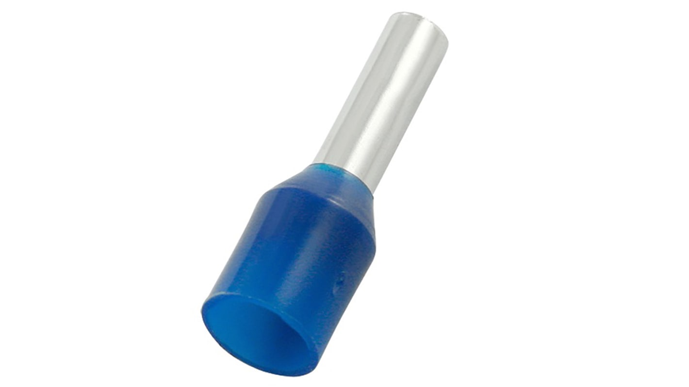 RS PRO Insulated Crimp Bootlace Ferrule, 10mm Pin Length, 2.2mm Pin Diameter, 2.5mm² Wire Size, Blue