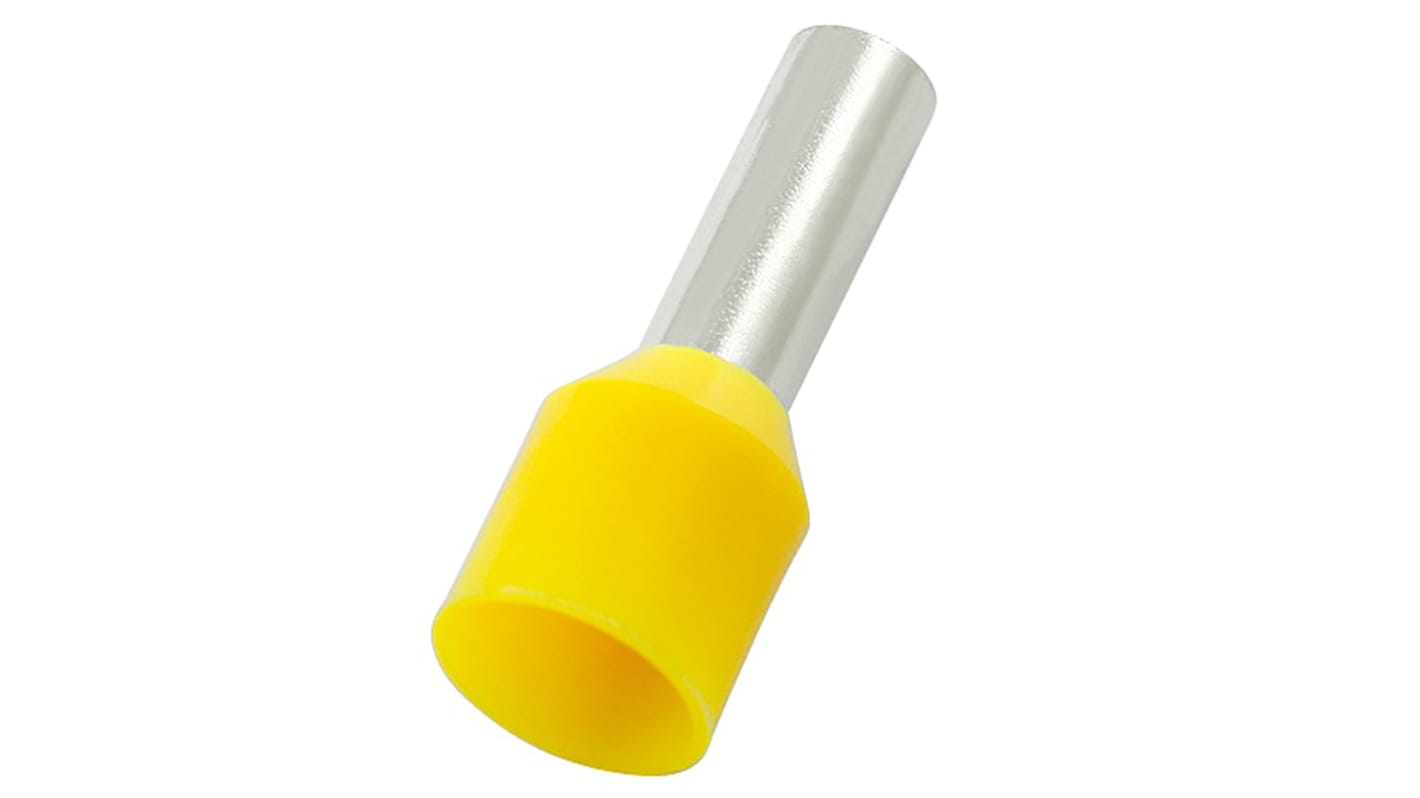 RS PRO Insulated Crimp Bootlace Ferrule, 18mm Pin Length, 3.5mm Pin Diameter, 6mm² Wire Size, Yellow