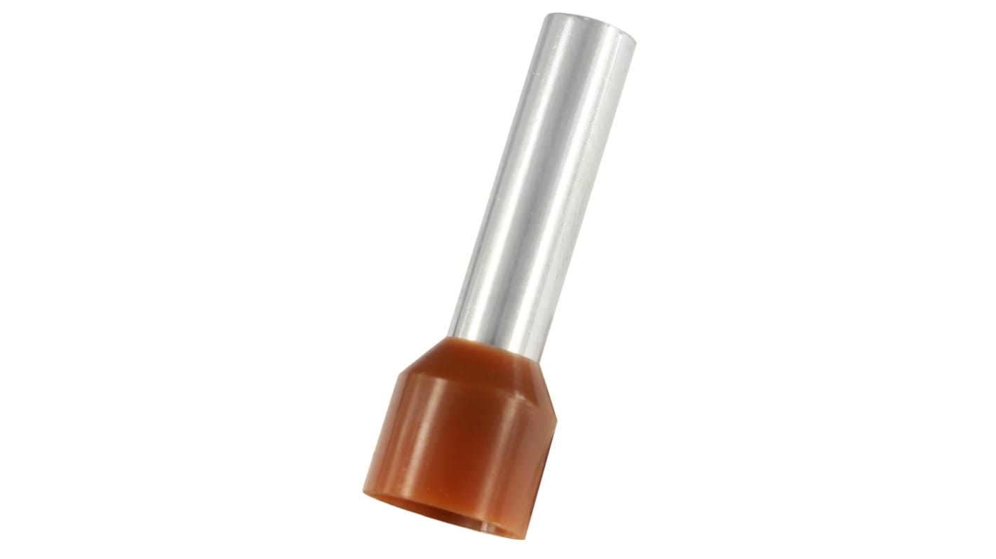 RS PRO Insulated Crimp Bootlace Ferrule, 18mm Pin Length, 4.5mm Pin Diameter, 10mm² Wire Size, Brown
