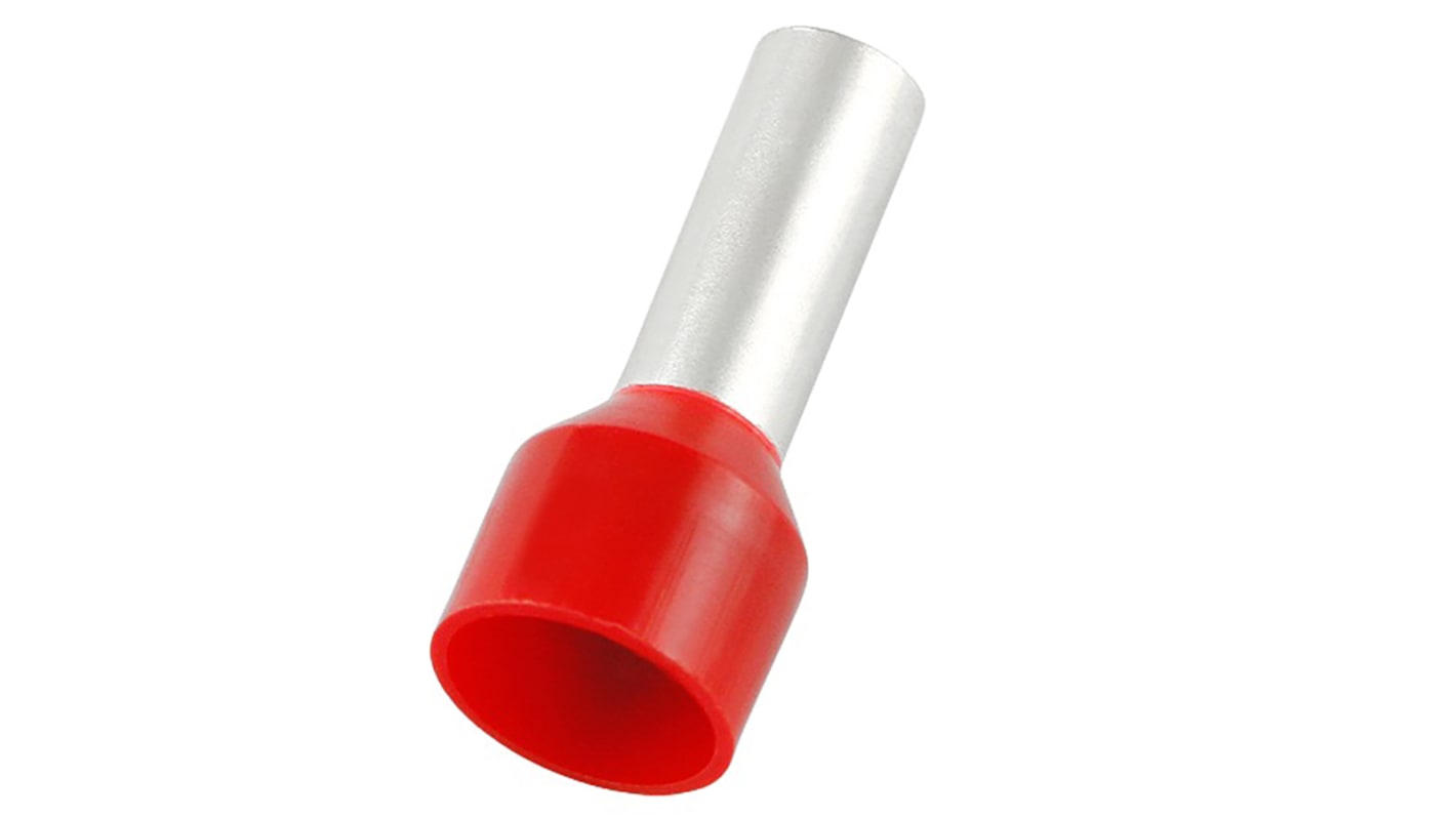 RS PRO Insulated Crimp Bootlace Ferrule, 18mm Pin Length, 4.5mm Pin Diameter, 10mm² Wire Size, Red