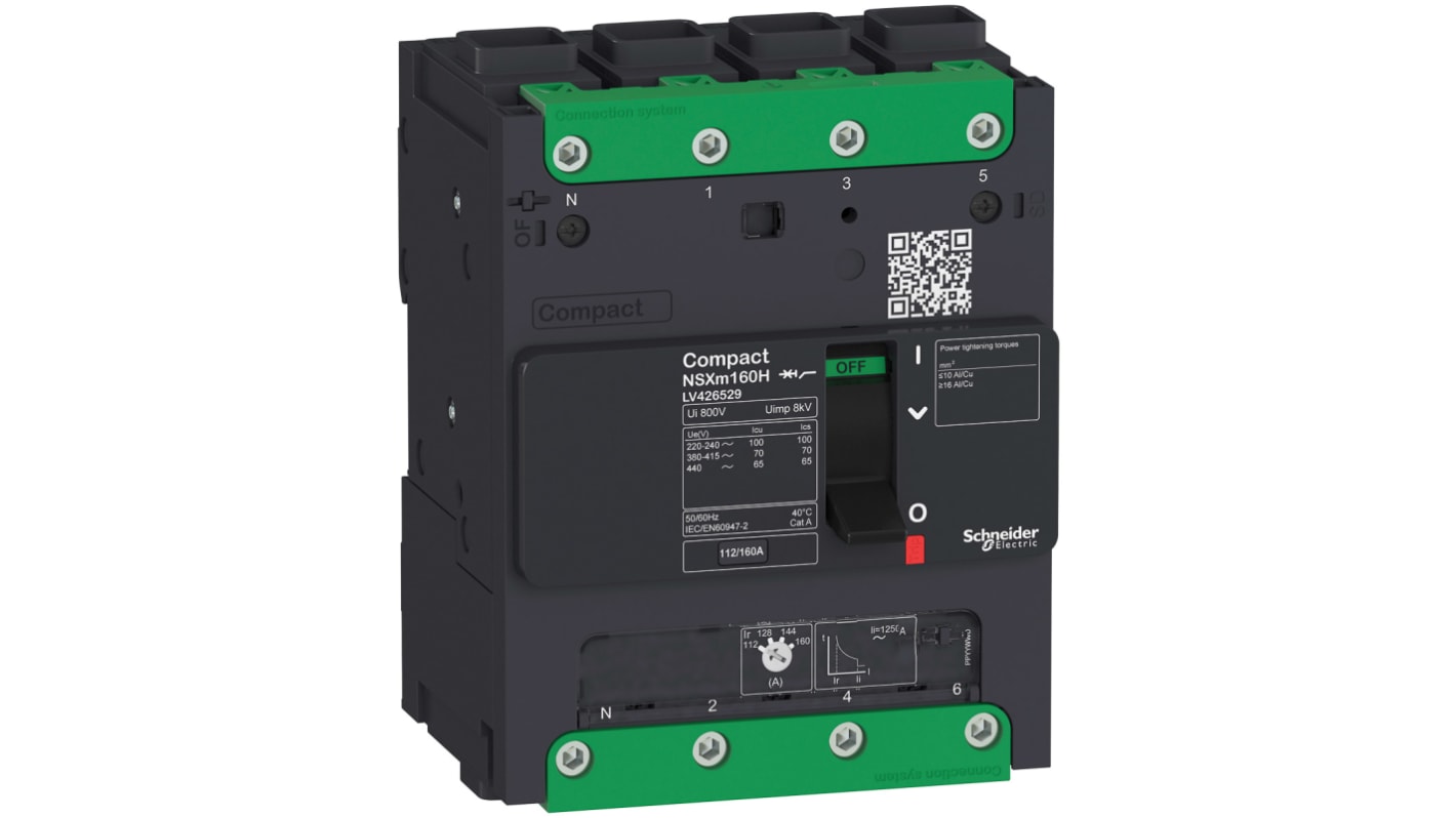 MCCB Schneider Electric, 4 Polos, 160A, Capacidad de Ruptura 50 kA, Montaje a presión, Compacto, NSXm