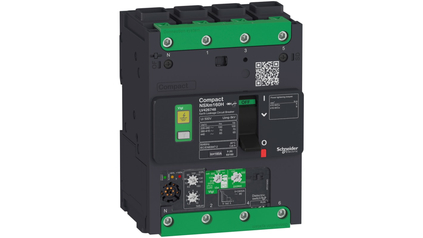 MCCB Schneider Electric, 4 Polos, 160A, Capacidad de Ruptura 25 kA, Montaje en Carril DIN, Compacto, NSXm