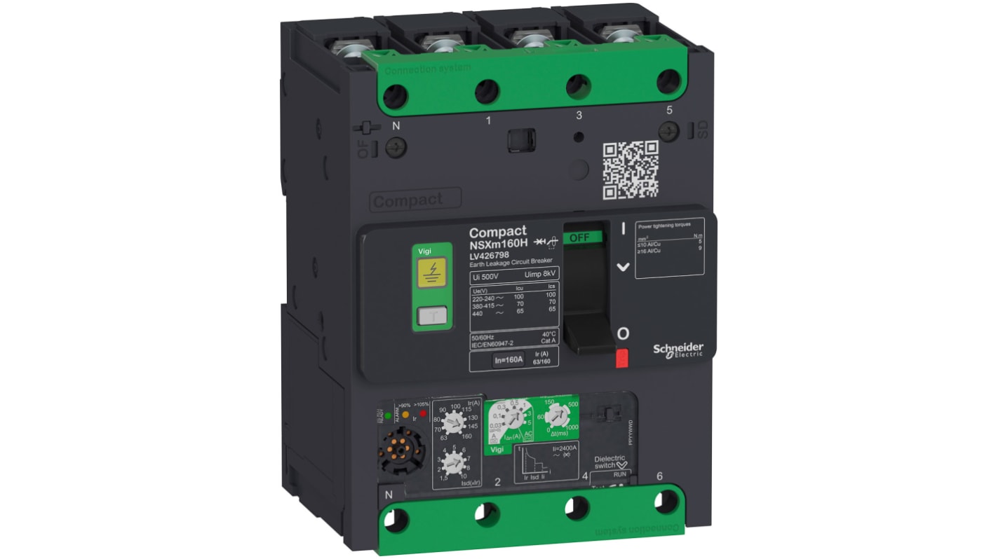 Schneider Electric, Compact MCCB 4P 160A, Breaking Capacity 36 kA, DIN Rail Mount