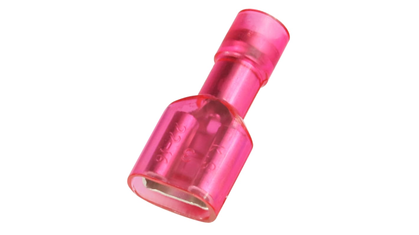 RS PRO Red Insulated Female Spade Connector, Double Crimp, 0.8 x 6.35mm Tab Size, 0.5mm² to 1.5mm²