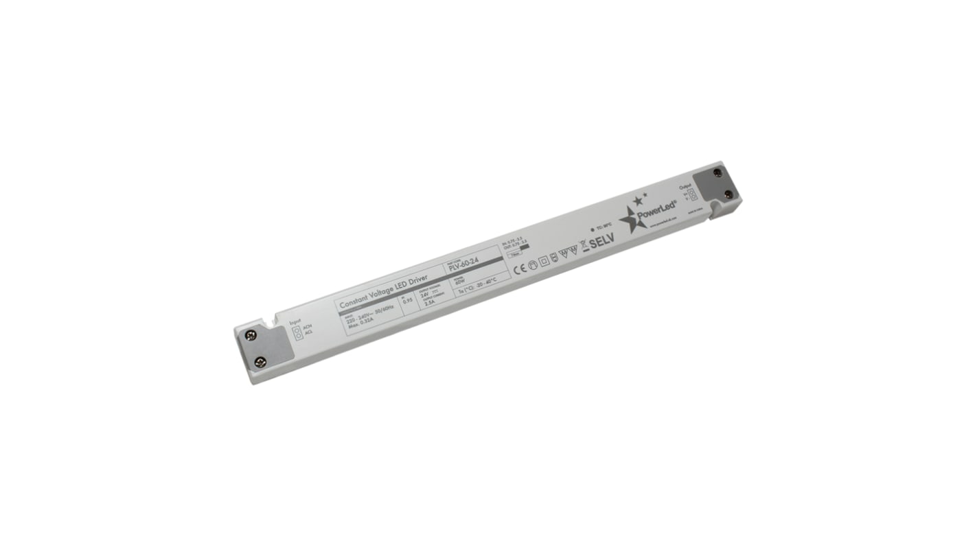 PowerLED 60W LED驱动电源, 交流输入, 输出24V 2.5A, IP20, PLV-60系列
