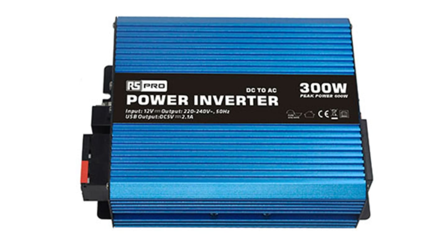 RS PRO Pure Sine Wave 300W Power Inverter, 12V Input, 230V Output