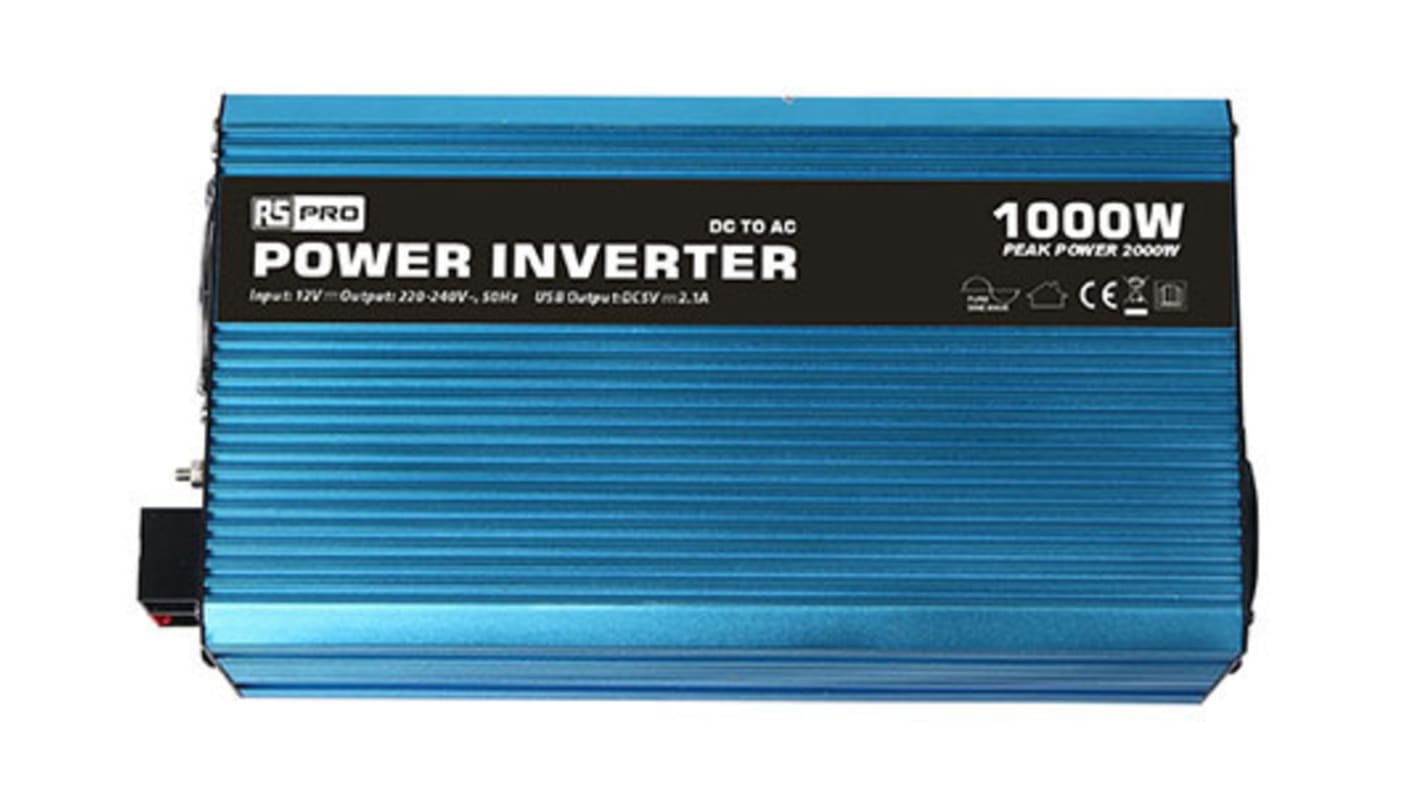 Przetwornica napięcia 12V / 230V moc wyjściowa 1000W RS PRO 8.7A Montaż w obudowie >90%