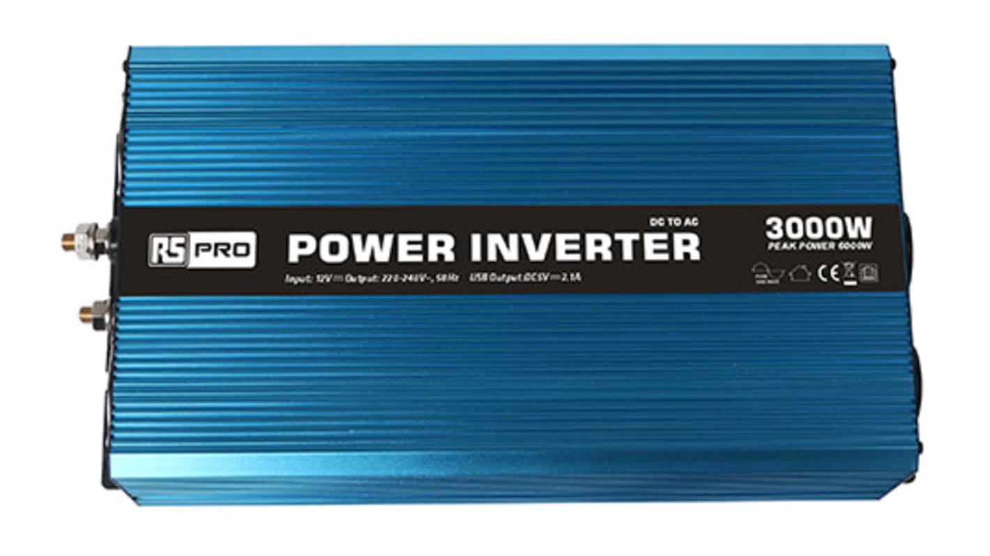 RS PRO Pure Sine Wave 3000W Power Inverter, 12V Input, 230V Output