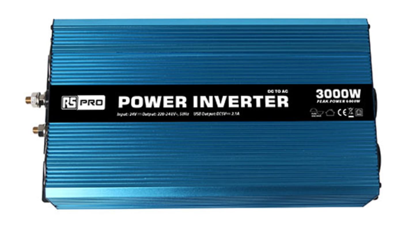 RS PRO Pure Sine Wave 3000W Power Inverter, 24V Input, 230V Output