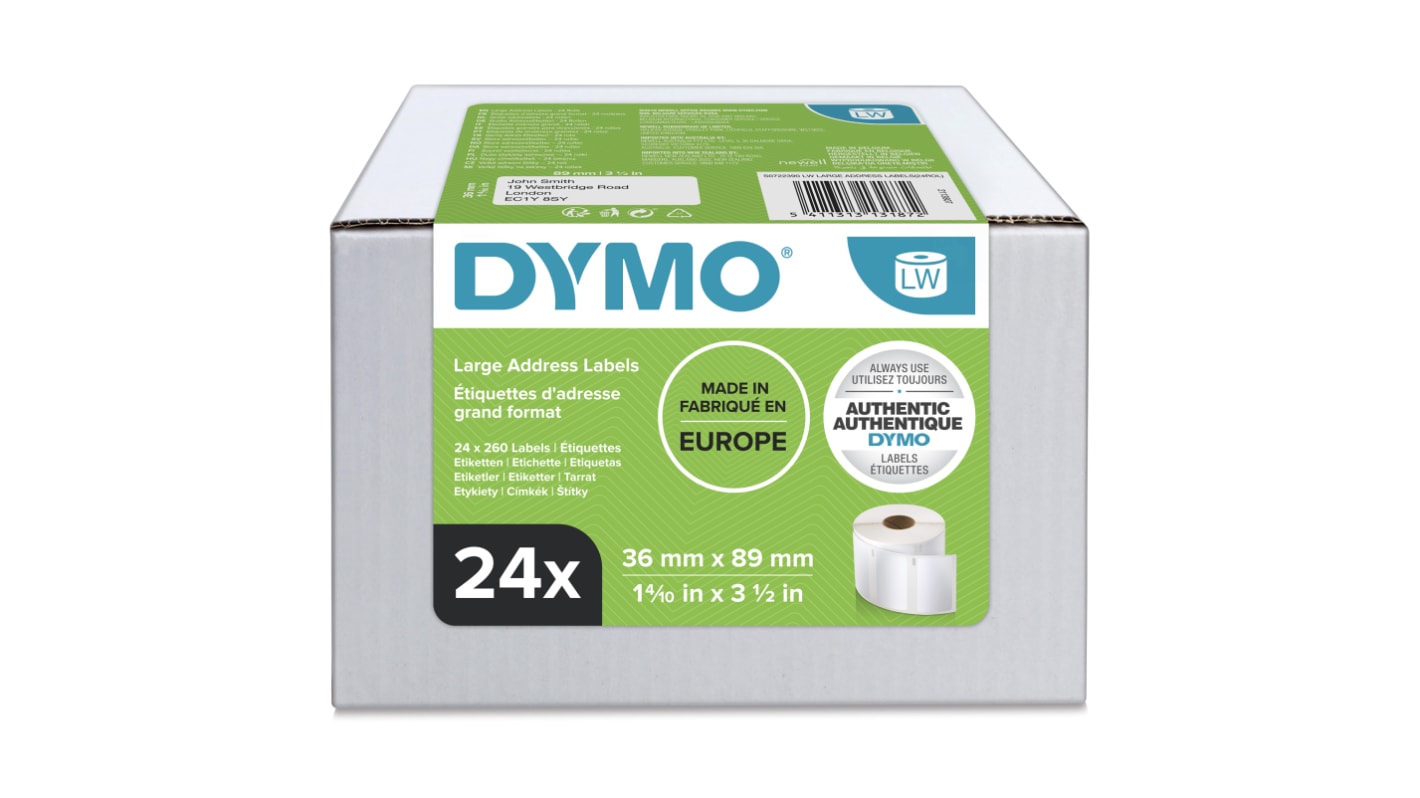 Dymo White Label Roll, 89mm Width, 36mm Height, 260Per Roll Qty