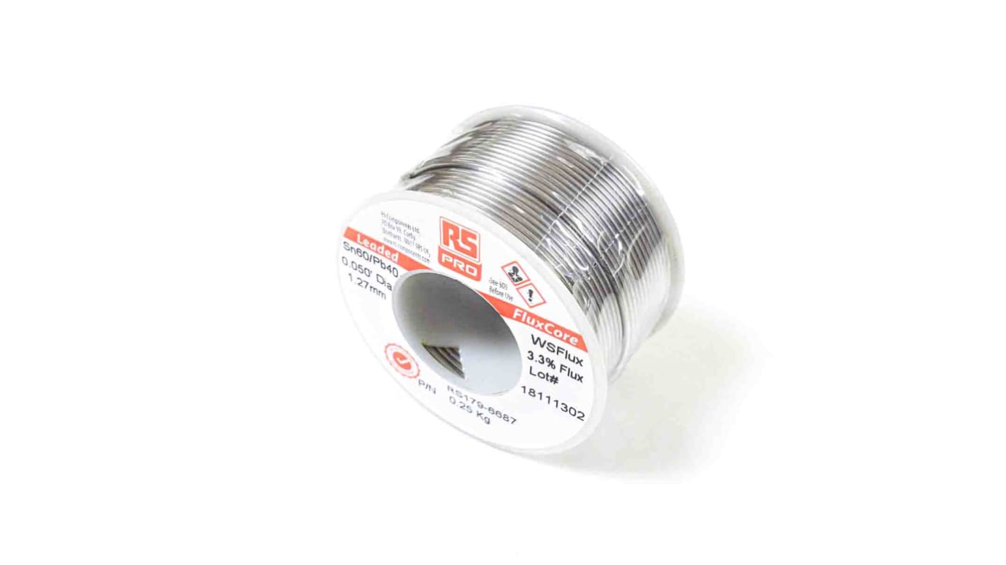 RS PRO 焊锡丝, 锡铅焊料, 1.2mm直径, 40%铅, 183°C熔点, 水可溶解助焊剂, WS700
