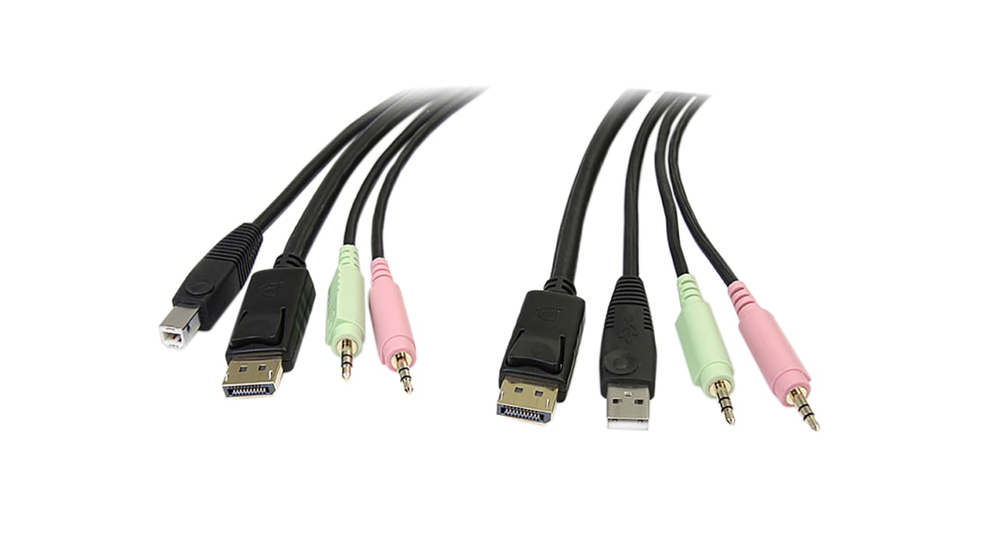 Kabel KVM, dł. 1.8m, 2 x jack stereo 3,5 mm; DisplayPort; USB A - 2 x jack stereo 3,5 mm; DisplayPort; USB B, kolor: