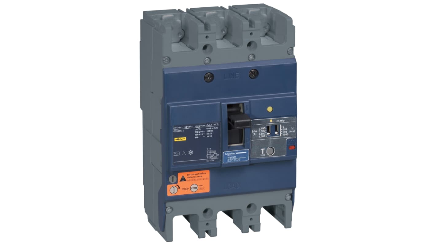 Schneider Electric 100A 3P RCBO D型剩余电流动作断路器, 440V, Vigi EZD160E系列