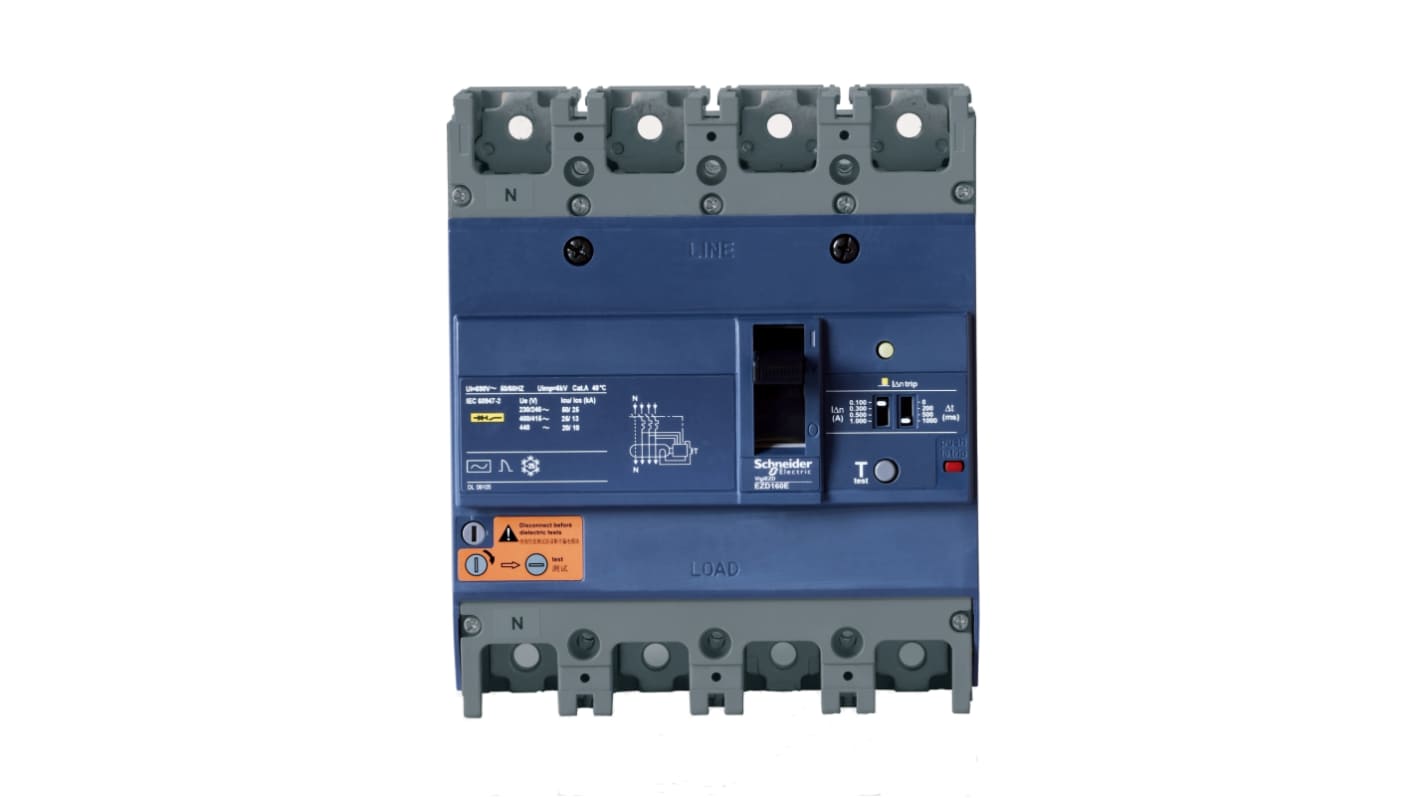 Schneider Electric 160A 4P RCBO D型剩余电流动作断路器, 440V, Vigi EZD160E系列