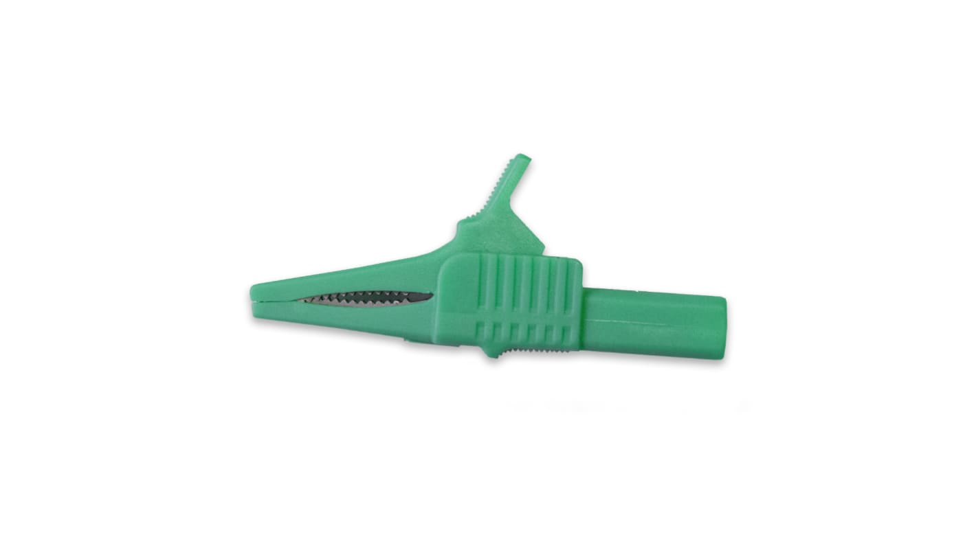 Clip a coccodrillo Mueller Electric, 30A, apertura 19mm, isolato, col. Verde