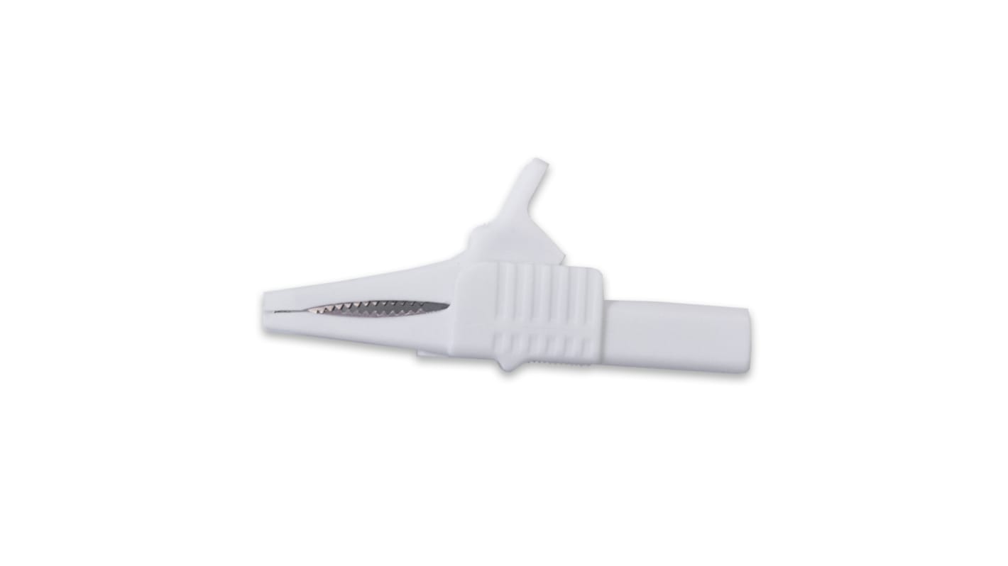 Clip a coccodrillo Mueller Electric, 30A, apertura 19mm, isolato, col. Bianco