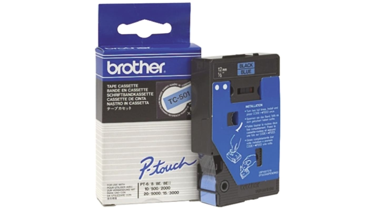 Brother Black on Blue Label Printer Tape, 8 m Length, 12 mm Width