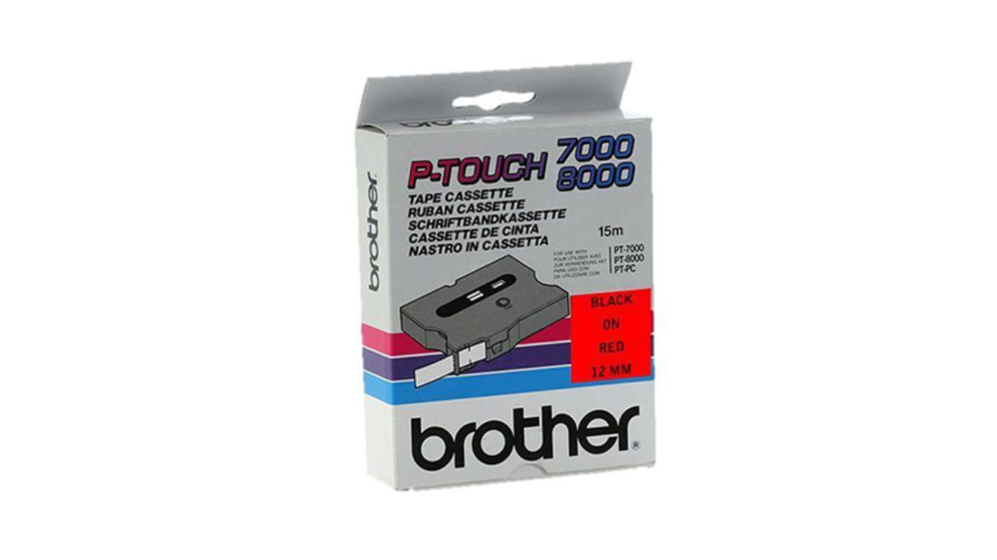 Brother Black on Red Label Printer Tape, 15 m Length, 12 mm Width