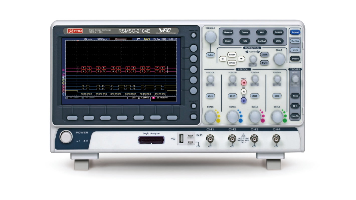 RS PRO RSMSO-2104E Digital Bench Oscilloscope, 4 Analogue Channels, 100MHz, 16 Digital Channels - RS Calibrated