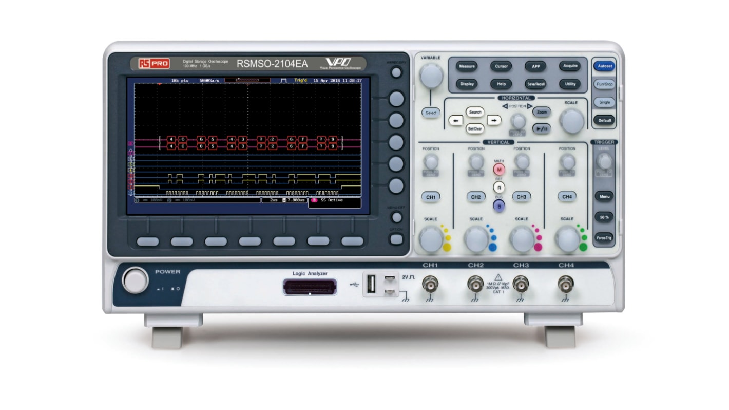 RS PRO RSMSO-2104EA, 100MHz Bench Oscilloscope, 4 Analogue Channels, 16 Digital Channels