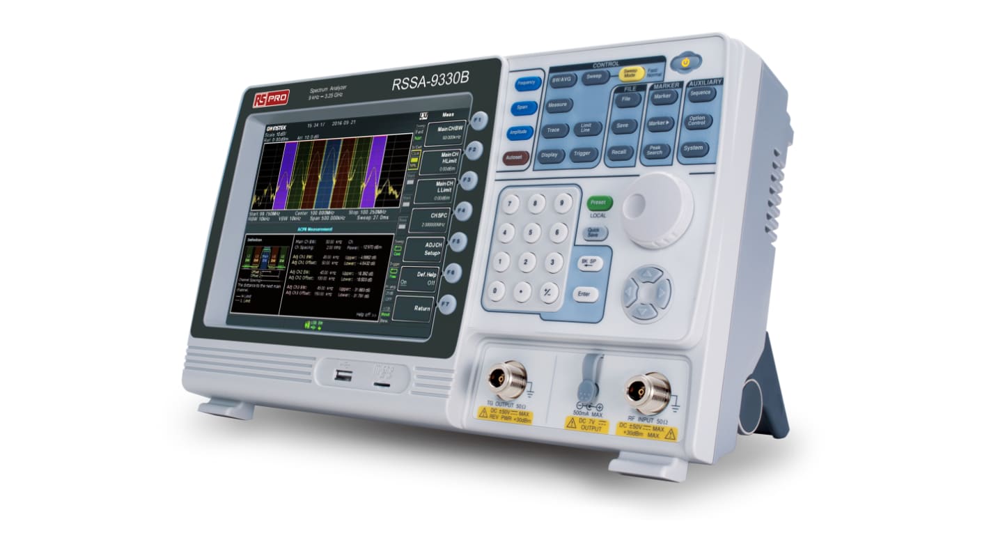 Spektrální analyzátor, číslo modelu: RSSA-9300B TG, typ displeje: Vestavěný spektrogram, Duální displej, Topografický,
