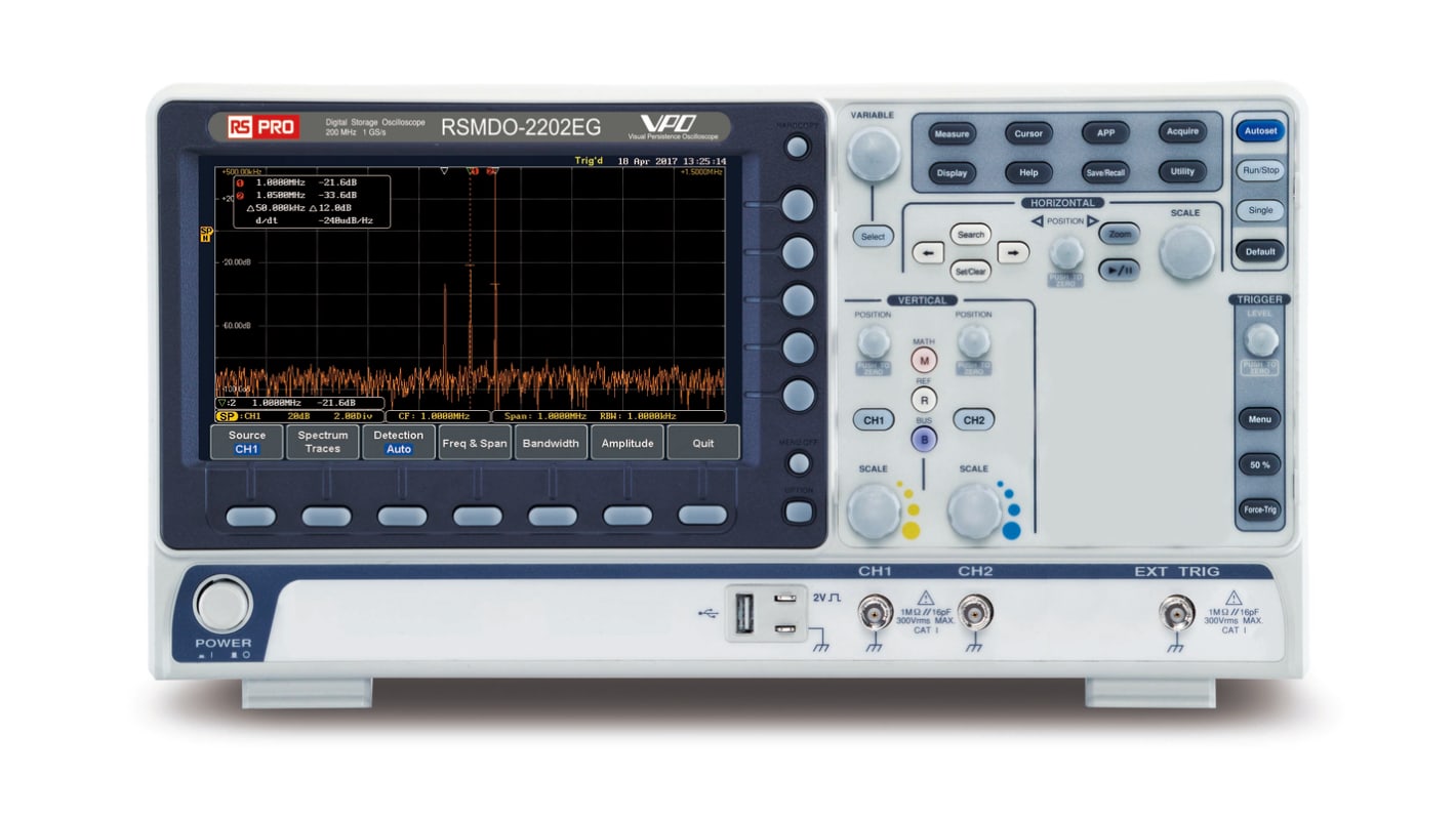 RS PRO RSMDO-2202EG, 200MHz Bench Oscilloscope, 2 Analogue Channels