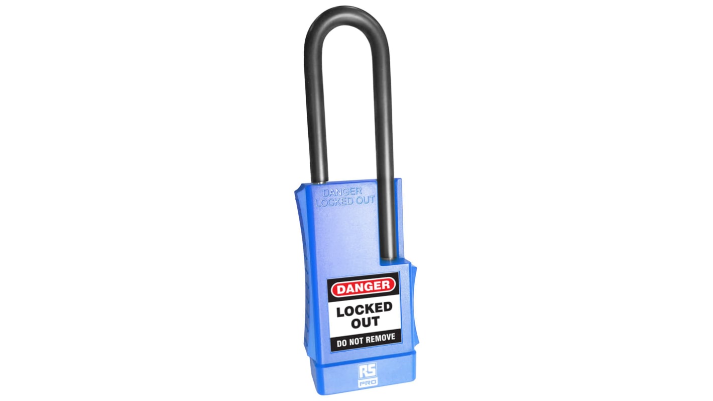 RS PRO Blue ABS, Steel, PVC Safety Lockout Padlocks, 6mm Shackle, 75mm Attachment
