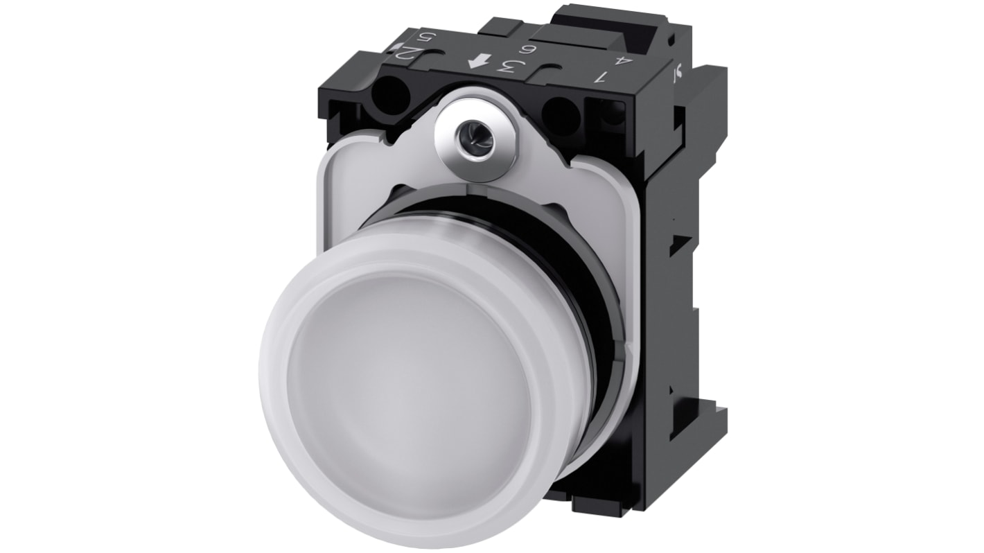 Siemens, SIRIUS ACT 3SU11, Panel Mount White LED Indicator, 22mm Cutout, Round, 230V ac