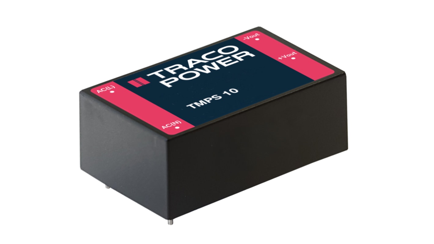 TRACOPOWER Switching Power Supply, TMPS 10-124, 24V dc, 410mA, 10W, 1 Output, 85→264V ac Input Voltage