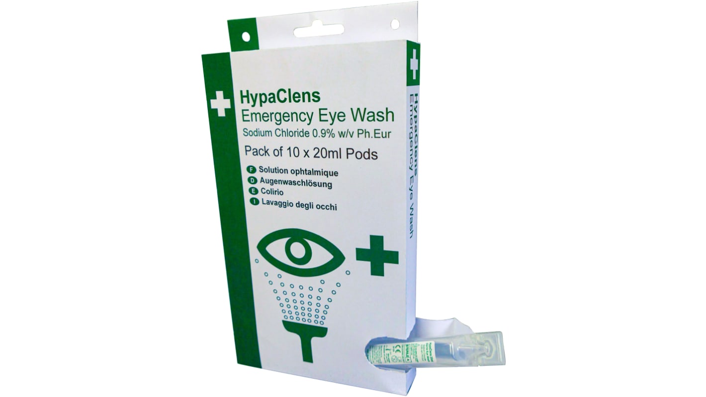RS PRO Wall Mounted Eye Wash Solution, 10 x 20 ml