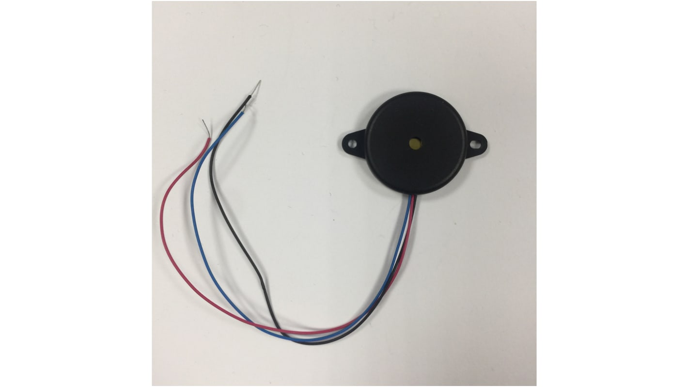 RS PRO 83dB Flange Mount Continuous Piezo Buzzer, 24 (Dia.) x 5mm, 3V dc Min, 28V dc Max