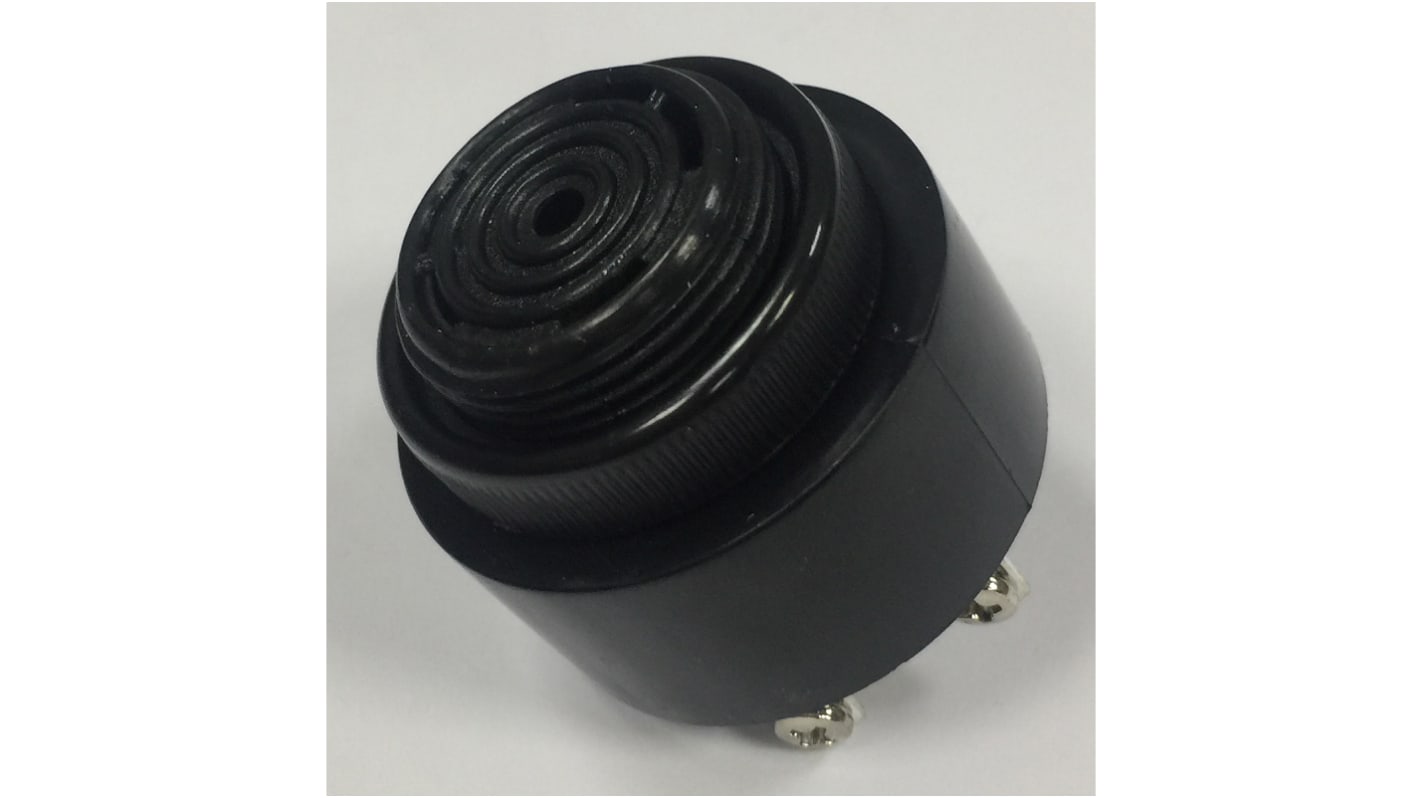 RS PRO 92dB Continuous, Slow Pulse Piezo Buzzer, 42.5 (Dia.) x 33mm, 6V ac/dc Min, 28V ac/dc Max