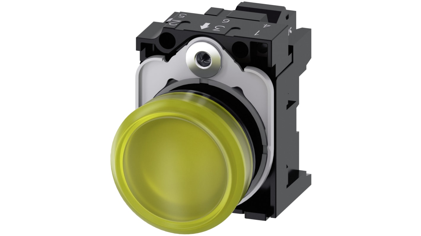 Siemens, SIRIUS ACT 3SU11, Panel Mount Yellow LED Indicator, 22mm Cutout, Round, 24V ac/dc