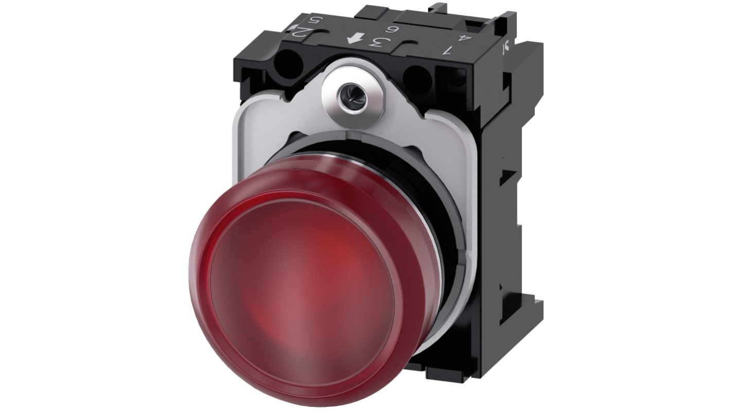 Siemens, SIRIUS ACT 3SU11, Panel Mount Red LED Indicator, 22mm Cutout, Round, 110V ac